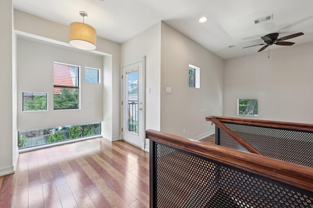 3804 Mattison Ave, Fort Worth, TX 76107 - foyer with hardwood / wood-style floors, a ceiling fan, and recessed lighting
