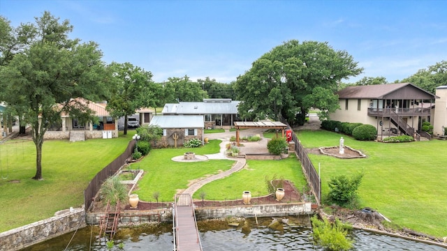 122 County Road 603, Eastland, TX 76448 - rear view of property featuring a gazebo, a deck with water view, and stairway