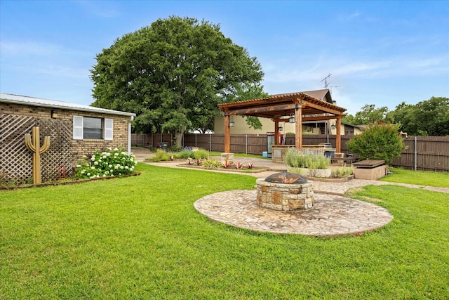 122 County Road 603, Eastland, TX 76448 - view of yard featuring an outdoor fire pit, a patio, and a pergola