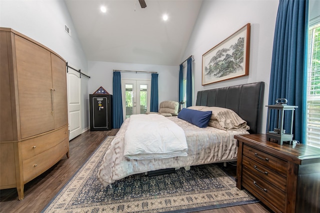 411 Sterling Shores Dr, Scroggins, TX 75480 - bedroom featuring french doors, access to exterior, multiple windows, dark wood finished floors, and recessed lighting