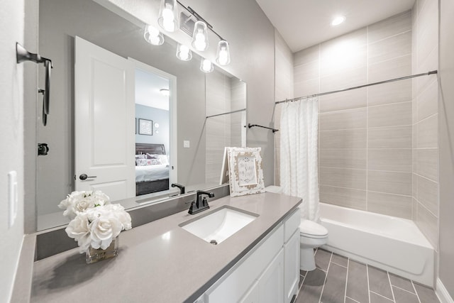562 Broadleaf Way, Haslet, TX 76052 - ensuite bathroom with shower / tub combo with curtain, vanity, toilet, and tile patterned floors