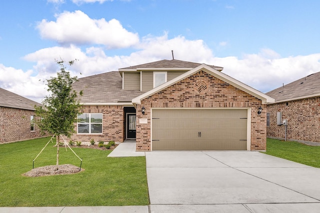 426 Gib Woodall Dr, Venus, TX 76084 - view of front of home with brick siding, a garage, a front yard, and driveway