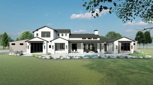1142 Jefferson Ct, Bartonville, TX 76226 - back of property with a lawn, a chimney, and a patio area