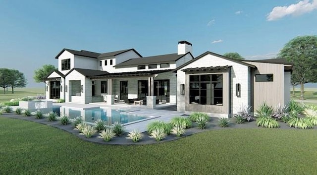 1142 Jefferson Ct, Bartonville, TX 76226 - rear view of property featuring an outdoor pool, a yard, a patio area, and a chimney