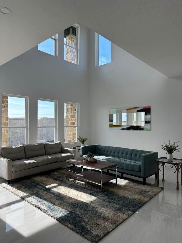 4715 Glavica Dr, Irving, TX 75062 - living area with a high ceiling and marble finish flooring