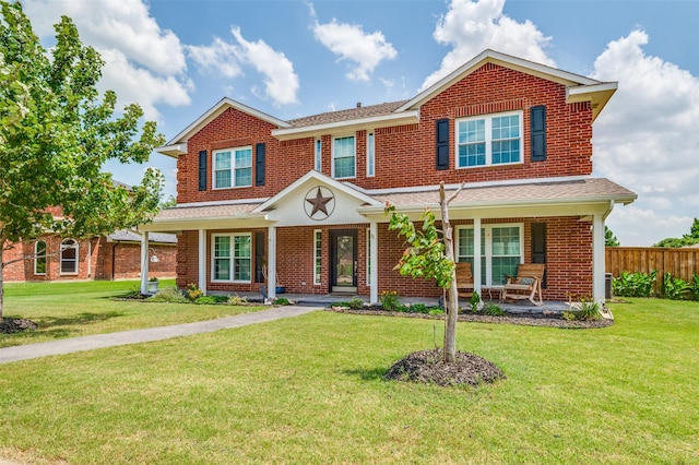 3820 Blossom Dr, Sachse, TX 75048 - traditional home with a porch, brick siding, and roof with shingles