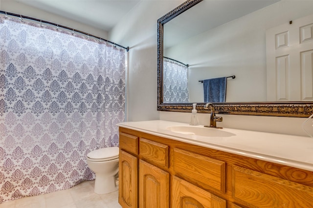 3820 Blossom Dr, Sachse, TX 75048 - full bathroom with toilet, vanity, tile patterned floors, and a shower with curtain