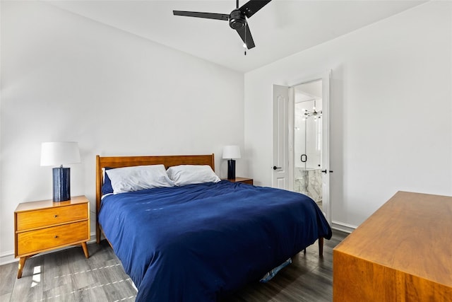 2100 N Fitzhugh Ave Unit D, Dallas, TX 75204 - bedroom featuring wood finished floors, baseboards, a ceiling fan, and ensuite bathroom