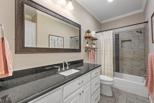 41 N Shore Cir, Waco, TX 76708 - bathroom with crown molding, vanity, shower / bathtub combination with curtain, and toilet