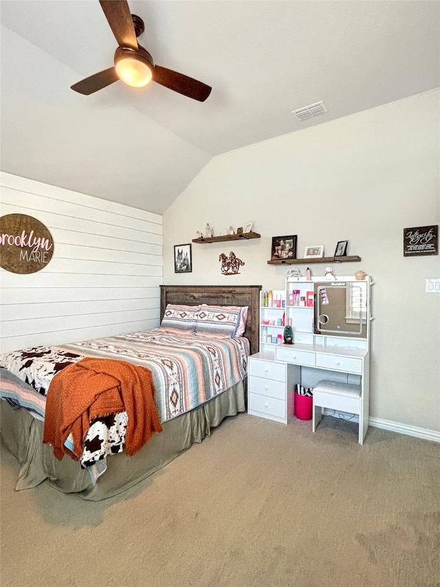 2219 Wellington Ln, Corinth, TX 76210 - carpeted bedroom featuring vaulted ceiling and a ceiling fan