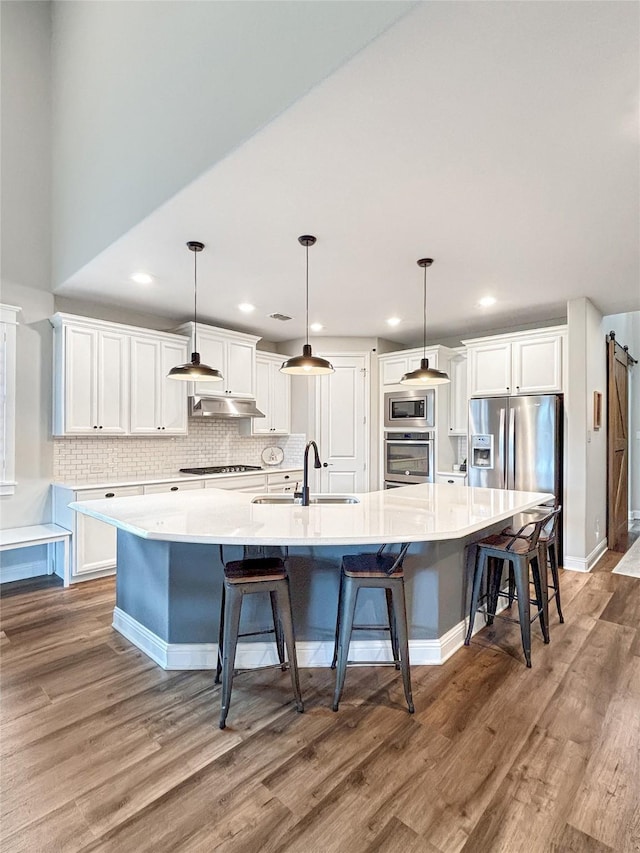 2219 Wellington Ln, Corinth, TX 76210 - kitchen with a sink, appliances with stainless steel finishes, wood finished floors, white cabinets, and recessed lighting