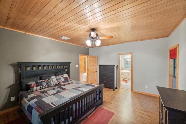 108 Fcr 868, Teague, TX 75860 - bedroom with wood ceiling, light wood-type flooring, crown molding, ensuite bath, and a ceiling fan