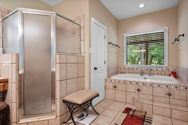 108 Fcr 868, Teague, TX 75860 - bathroom featuring a stall shower, a bath, tile patterned floors, and recessed lighting