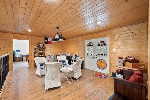 108 Fcr 868, Teague, TX 75860 - living area with wood ceiling, light wood-style flooring, recessed lighting, and wood walls