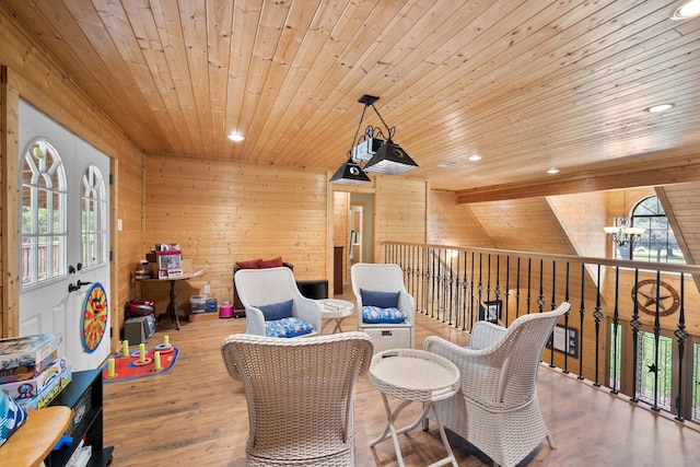 108 Fcr 868, Teague, TX 75860 - living area featuring wooden ceiling, plenty of natural light, recessed lighting, and wood finished floors