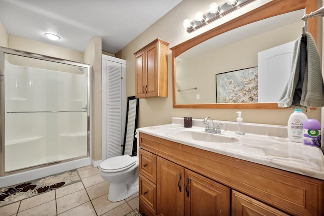 108 Fcr 868, Teague, TX 75860 - full bathroom with vanity, toilet, a stall shower, and tile patterned flooring