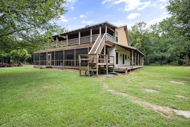 108 Fcr 868, Teague, TX 75860 - rear view of property featuring a deck, a yard, stone siding, and stairs