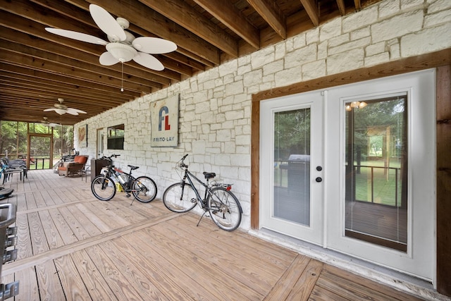 108 Fcr 868, Teague, TX 75860 - wooden deck featuring a ceiling fan and french doors