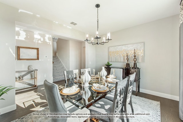 3416 Running Stream Way, Melissa, TX 75454 - dining area with a chandelier, stairs, baseboards, and wood finished floors