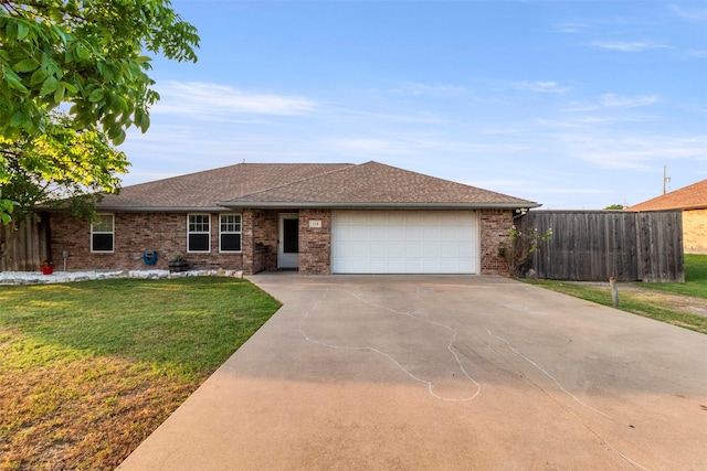110 Harmon Cir, Blue Ridge, TX 75424 - ranch-style home featuring concrete driveway, a garage, a shingled roof, and brick siding