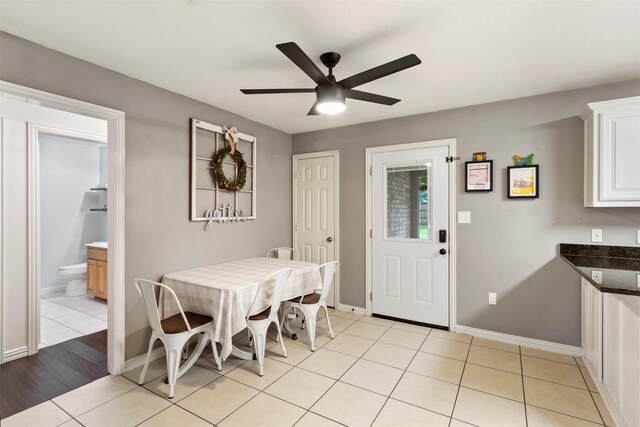 110 Harmon Cir, Blue Ridge, TX 75424 - dining space with ceiling fan, light tile patterned floors, and baseboards