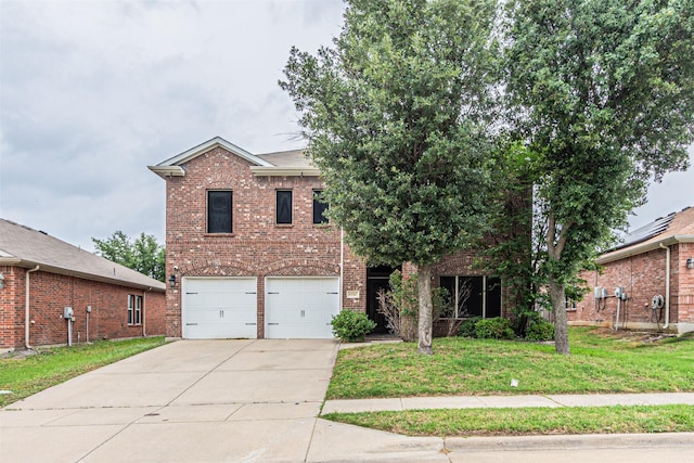 6547 Portside Ridge Ln, Dallas, TX 75249 - view of front of property with brick siding, an attached garage, concrete driveway, and a front yard