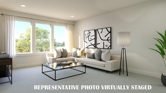 990 Stargrass Dr, Allen, TX 75013 - carpeted living area with baseboards and recessed lighting