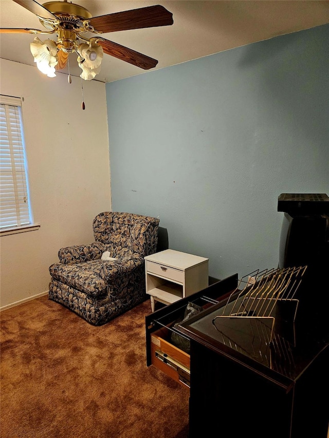 1231 Ravina Dr, Garland, TX 75041 - living area featuring carpet floors and ceiling fan