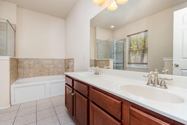 2038 La Salle Trl, Grand Prairie, TX 75052 - bathroom with a stall shower, a garden tub, tile patterned floors, and double vanity