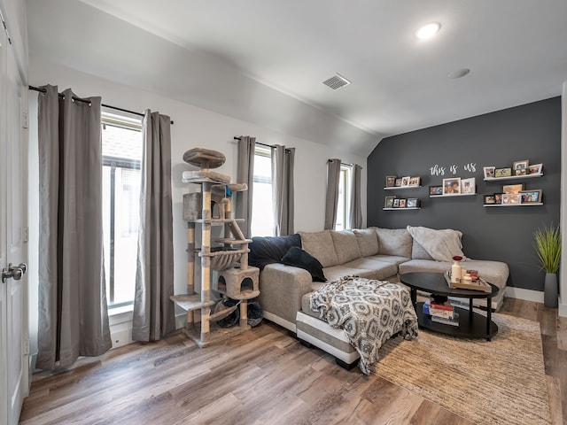 1409 Silver Marten Trl, Arlington, TX 76005 - living area featuring vaulted ceiling, wood finished floors, and plenty of natural light
