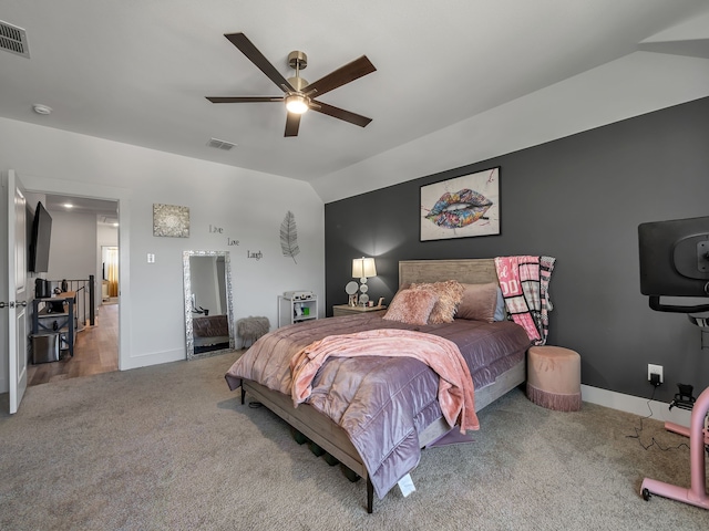 1409 Silver Marten Trl, Arlington, TX 76005 - carpeted bedroom featuring vaulted ceiling, baseboards, and ceiling fan