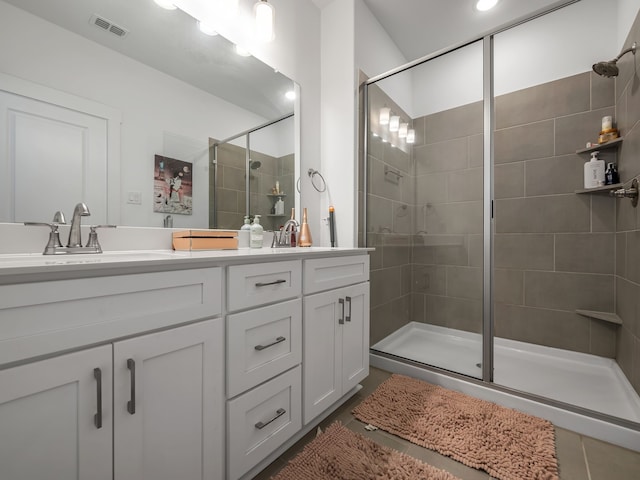 1409 Silver Marten Trl, Arlington, TX 76005 - full bathroom with a stall shower, double vanity, and tile patterned floors