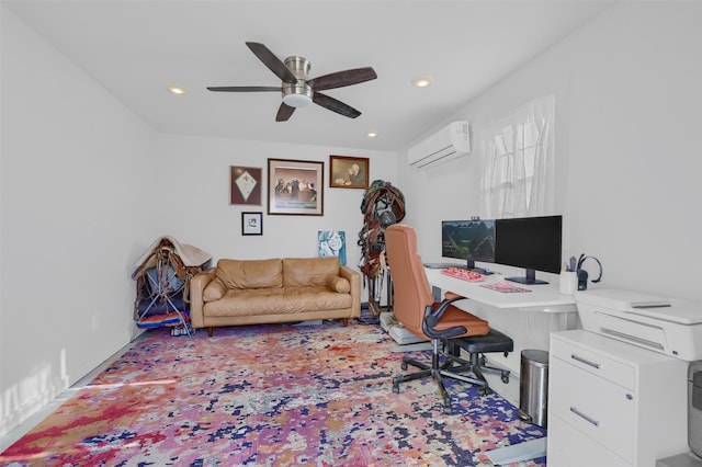4491 Dugan Chapel Rd, Bells, TX 75414 - office space featuring a wall mounted air conditioner, ceiling fan, and recessed lighting