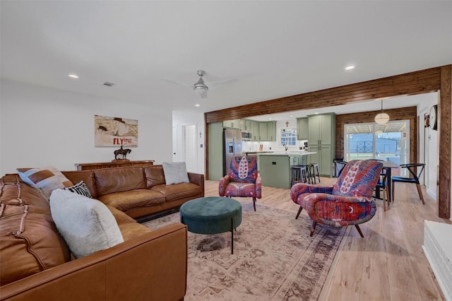 4491 Dugan Chapel Rd, Bells, TX 75414 - living room with light wood-style floors, recessed lighting, and a ceiling fan