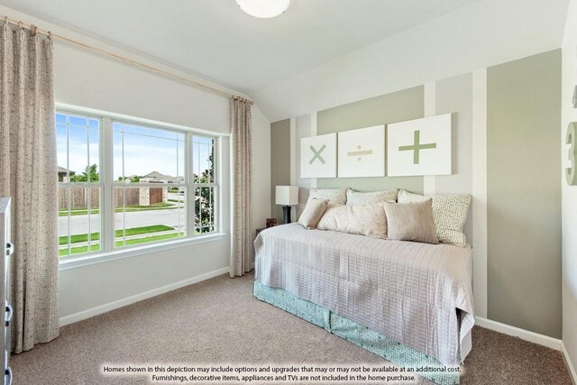 3215 Blossom Trl, Crandall, TX 75114 - bedroom with carpet flooring, baseboards, and vaulted ceiling