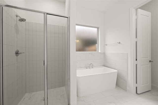 1016 Allegheny Ct, Burleson, TX 76028 - full bath with a soaking tub, a shower stall, and marble finish floors