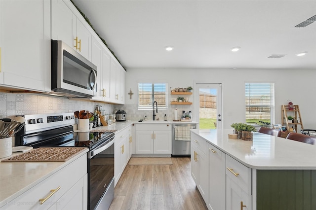 1943 Applewood Trl, Forney, TX 75126 - kitchen with stainless steel appliances, a sink, healthy amount of natural light, light wood-type flooring, and recessed lighting