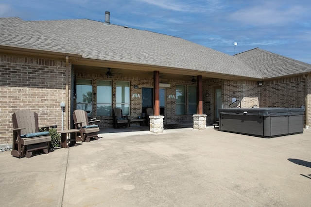 4816 Prairie Chapel Trl, Crandall, TX 75114 - view of patio / terrace featuring a hot tub and a ceiling fan