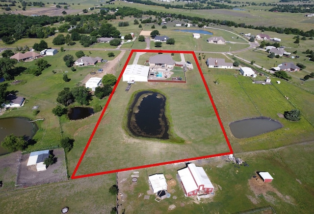 4816 Prairie Chapel Trl, Crandall, TX 75114 - aerial view of property and surrounding area featuring property parcel outlined and a nearby body of water