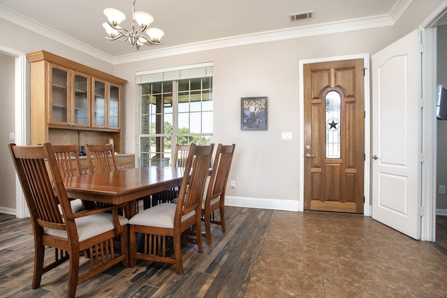 4816 Prairie Chapel Trl, Crandall, TX 75114 - dining room with a chandelier, ornamental molding, baseboards, and plenty of natural light