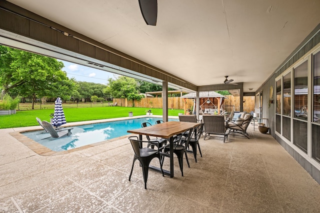 3721 Oakbriar Ln, Colleyville, TX 76034 - view of pool featuring outdoor dining space, a ceiling fan, and a patio area