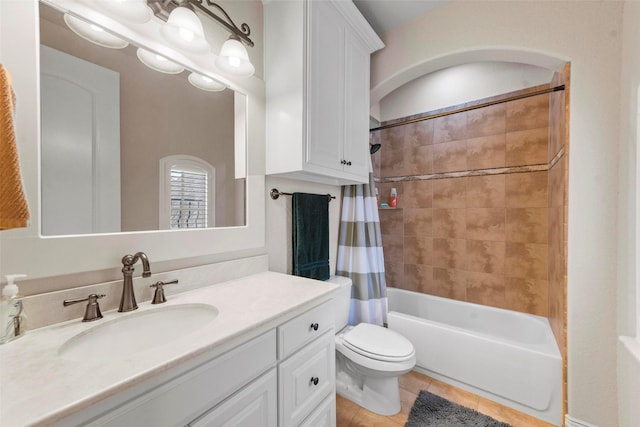 5061 Copperglen Cir, Colleyville, TX 76034 - full bathroom with tile patterned floors, vanity, and shower / bathtub combination with curtain