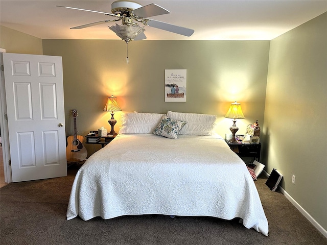 136 Lariat Loop, Holly Lake Ranch, TX 75765 - carpeted bedroom featuring a ceiling fan and baseboards
