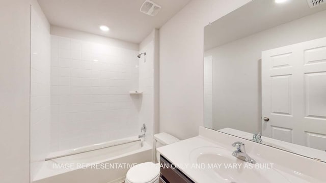 12525 Tarres Ct, Lorena, TX 76655 - full bathroom featuring vanity, toilet,  shower combination, and recessed lighting