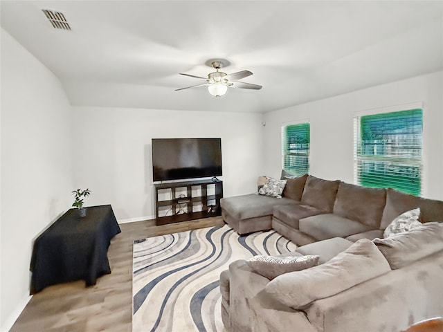 6920 Cruiser Ln, Fort Worth, TX 76179 - living area featuring ceiling fan, baseboards, and wood finished floors