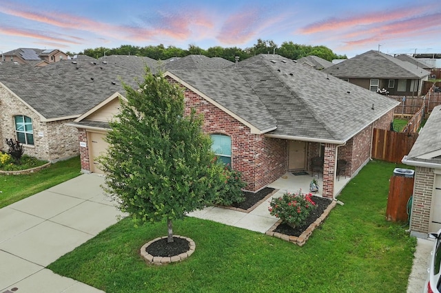 6920 Cruiser Ln, Fort Worth, TX 76179 - view of front of property with brick siding, a shingled roof, concrete driveway, a garage, and a residential view