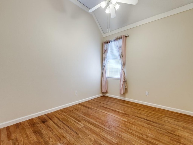 2614 Tourette Ct, Mckinney, TX 75070 - unfurnished room with lofted ceiling, a ceiling fan, light wood finished floors, and baseboards