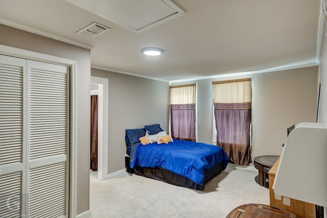 198 Main St, Doyline, LA 71023 - bedroom featuring ornamental molding, carpet flooring, a closet, and baseboards