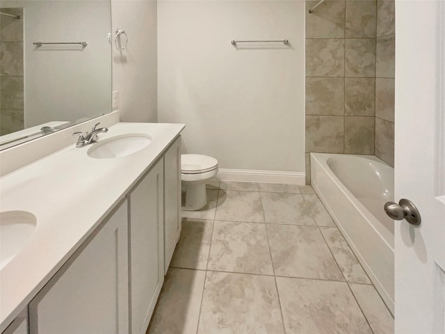 629 Brody Trl, Aledo, TX 76008 - bathroom with double vanity, toilet, bathtub / shower combination, tile patterned flooring, and baseboards