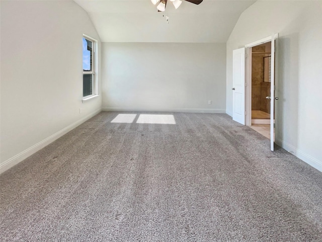 629 Brody Trl, Aledo, TX 76008 - unfurnished bedroom with vaulted ceiling, carpet, baseboards, and a ceiling fan